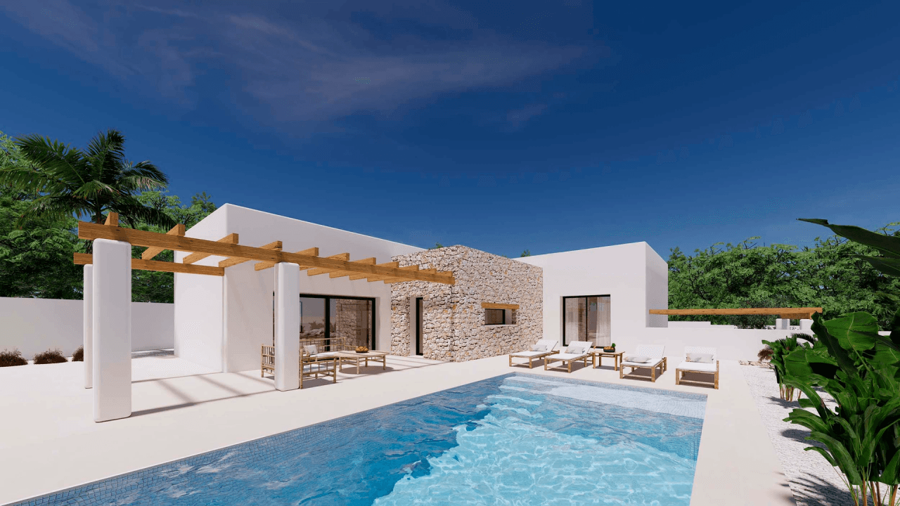 Ebenerdige Villa im Ibiza-Stil in Moraira zu verkaufen